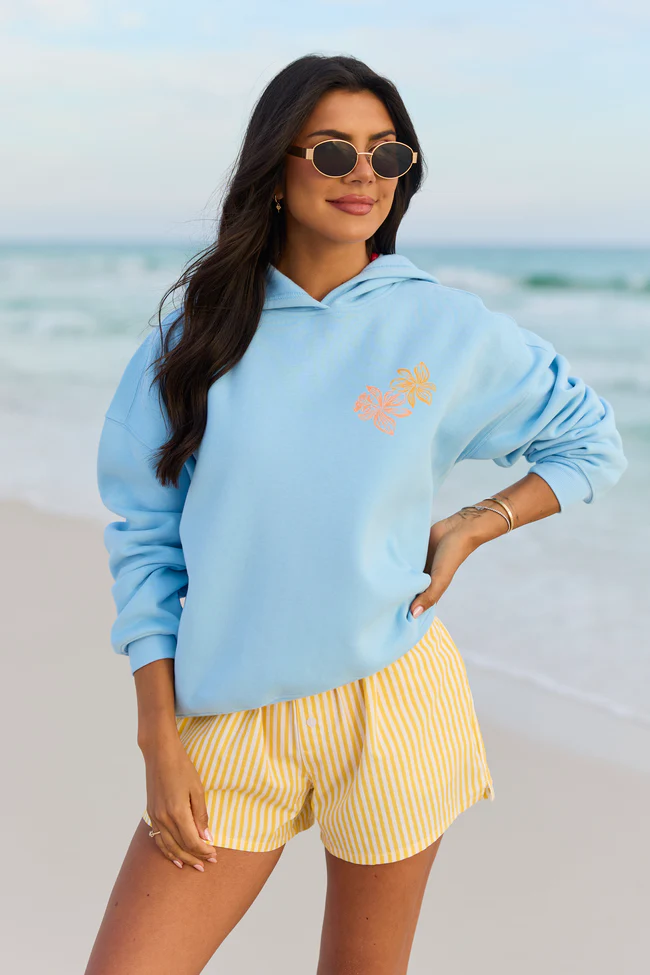 Paradise Beach Club Light Blue Graphic Hoodie - Image 2
