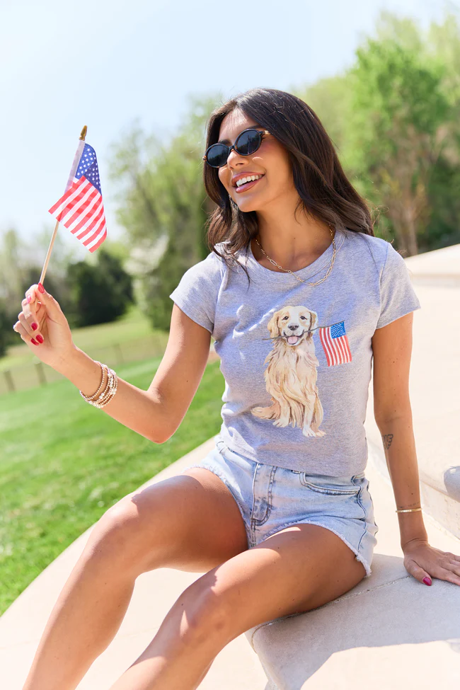 Patriotic Pup Heather Grey Baby Graphic Tee - Image 4