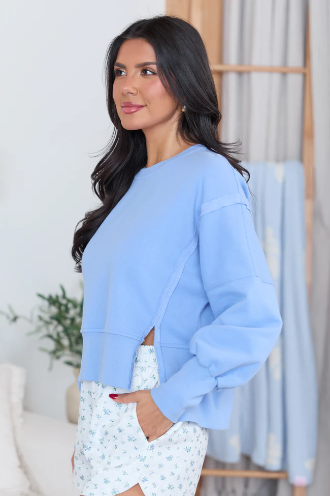 Payton Blue Cropped Crewneck Top FINAL SALE - Image 4