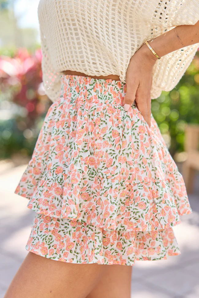 Pretty Moment Orange Multi Floral Print Tiered Mini Skort FINAL SALE - Image 3