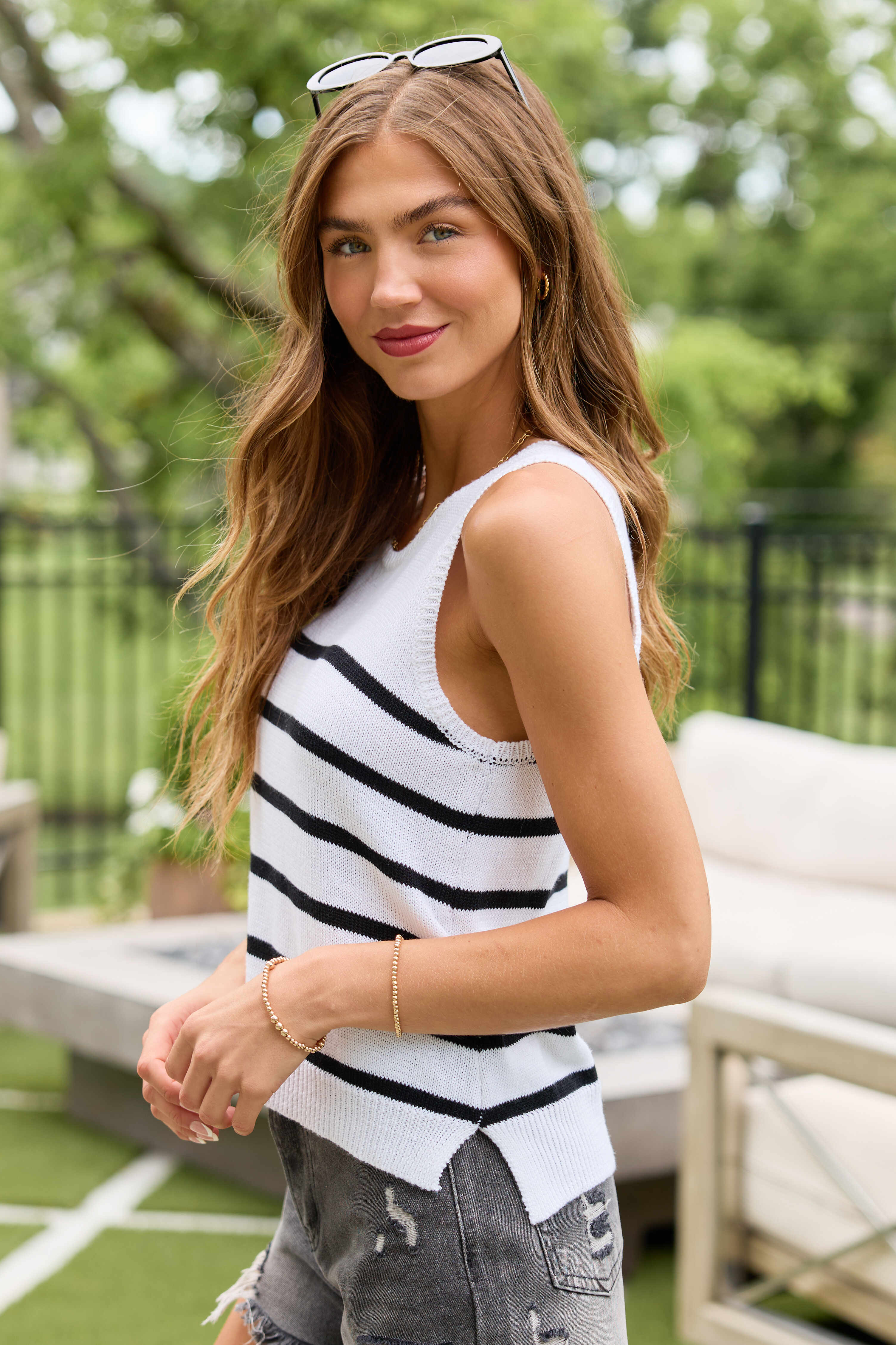 Krissy White And Black Stripe Sweater Tank - Image 5