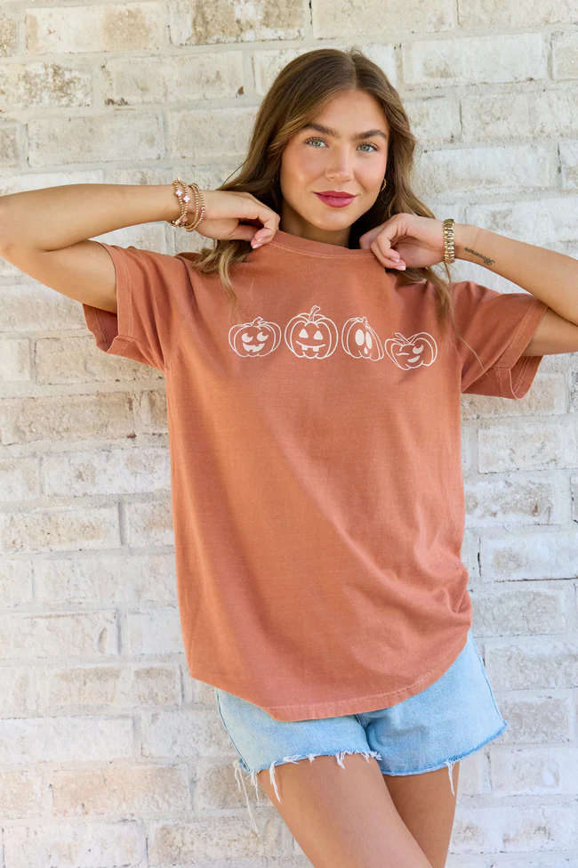 Pumpkin Faces Rust Graphic Tee - Image 4