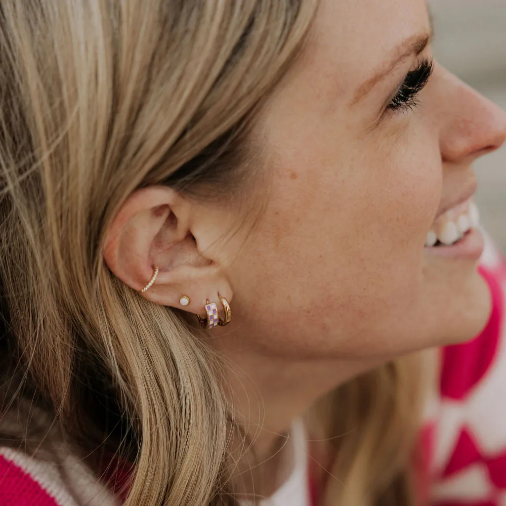 Purple & White Checkered Hoop Earrings - Image 7