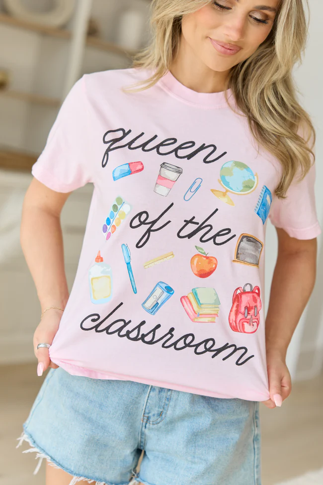 Queen Of The Classroom Watercolor Light Pink Comfort Colors Graphic Tee