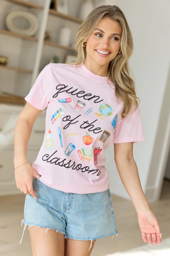 Queen Of The Classroom Watercolor Light Pink Comfort Colors Graphic Tee - Image 3