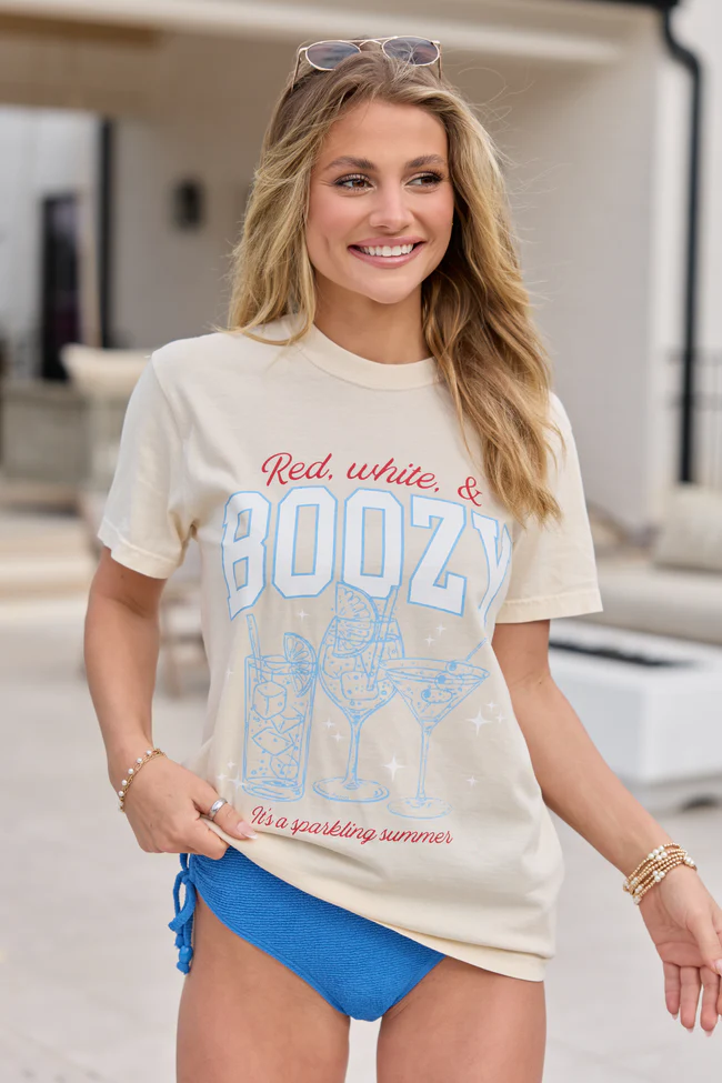 Red, White, & Boozy Ivory Comfort Colors Graphic Tee