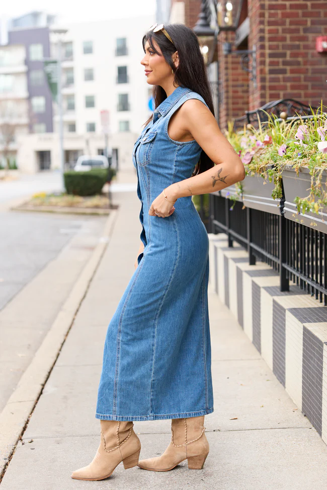 Romy Denim Button Front Maxi Dress FINAL SALE - Image 3
