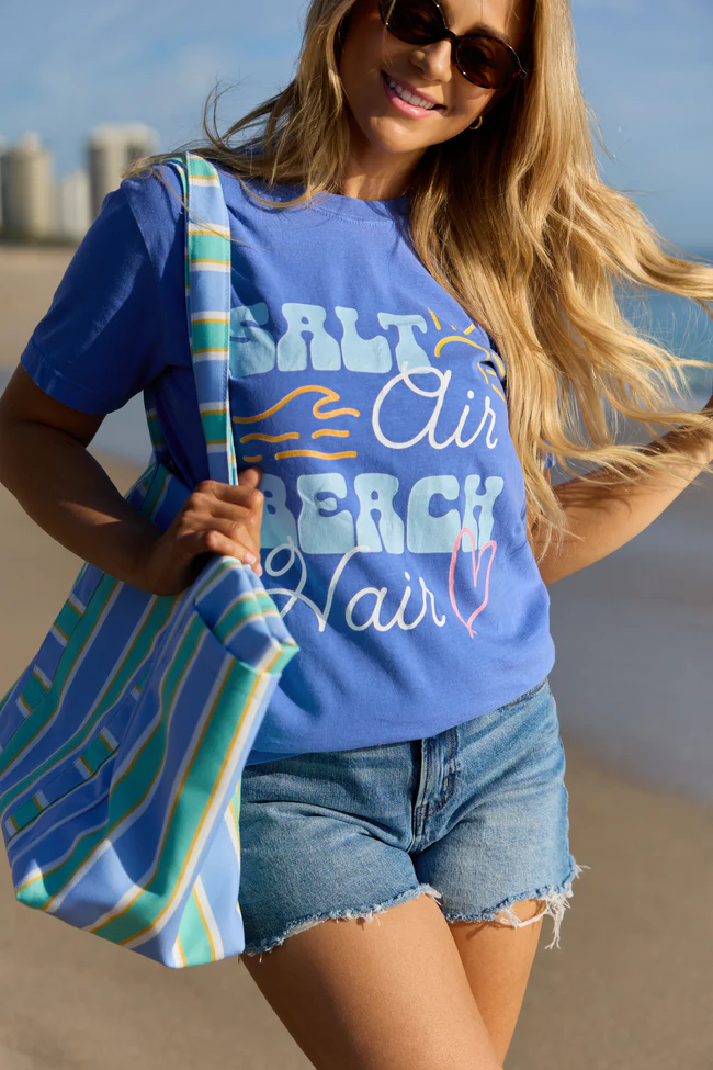 Salt Air Beach Hair Blue Comfort Colors Graphic Tee - Image 2