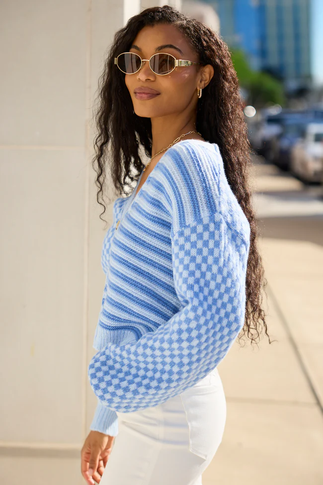Samara Checkered And Stripes Blue Cardigan FINAL SALE - Image 4