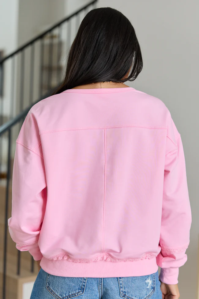 Scottie Pink Eyelet Trim Crewneck Top SALE - Image 4
