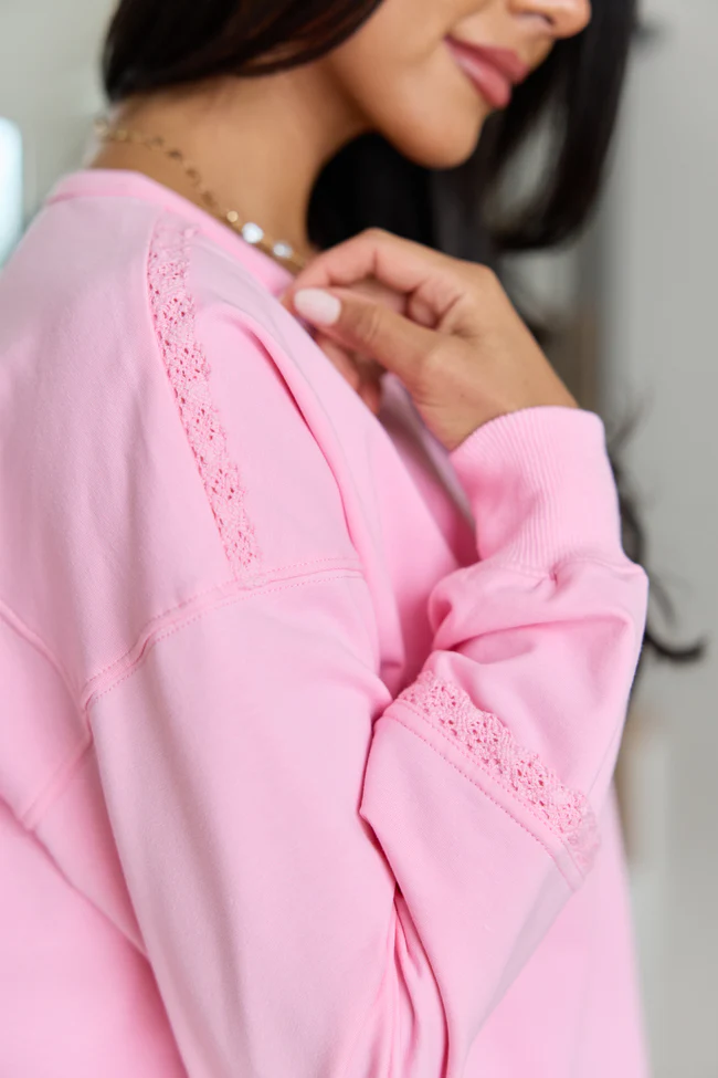Scottie Pink Eyelet Trim Crewneck Top SALE - Image 5