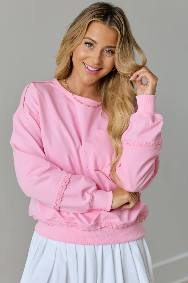 Scottie Pink Eyelet Trim Crewneck Top SALE - Image 8