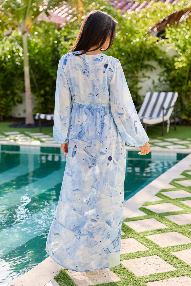 Shine On Blue Printed Long Sleeve Swim Cover-up FINAL SALE - Image 5