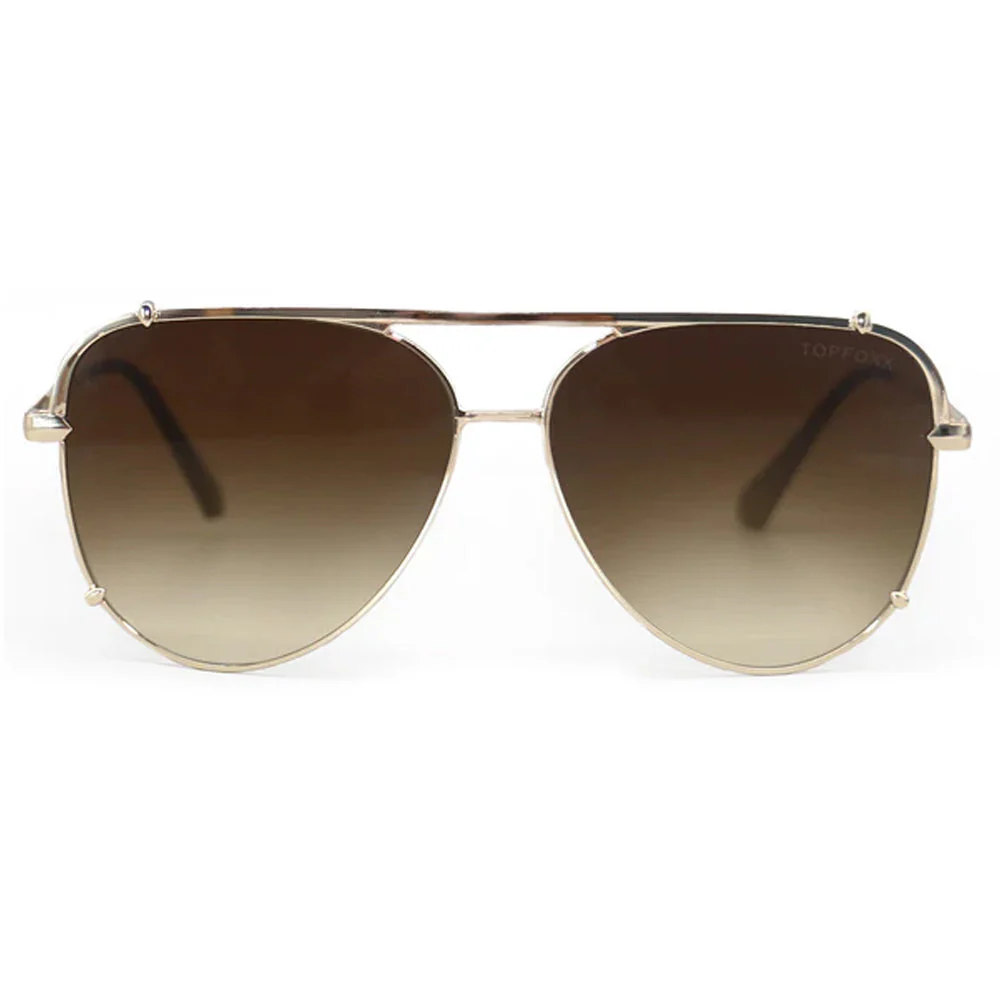 TopFoxx Smaller Cristina - Tangle Free - Faded Brown Aviator Sunglasses Gold