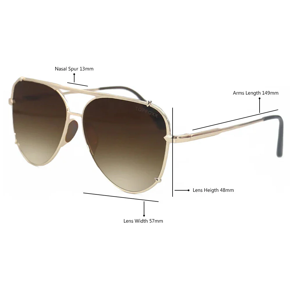 TopFoxx Smaller Cristina - Tangle Free - Faded Brown Aviator Sunglasses Gold - Image 2