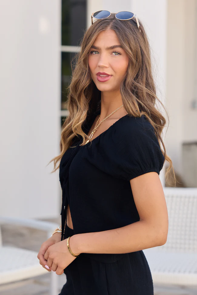 Sofie Black Gauze Tie Front Top SALE - Image 4