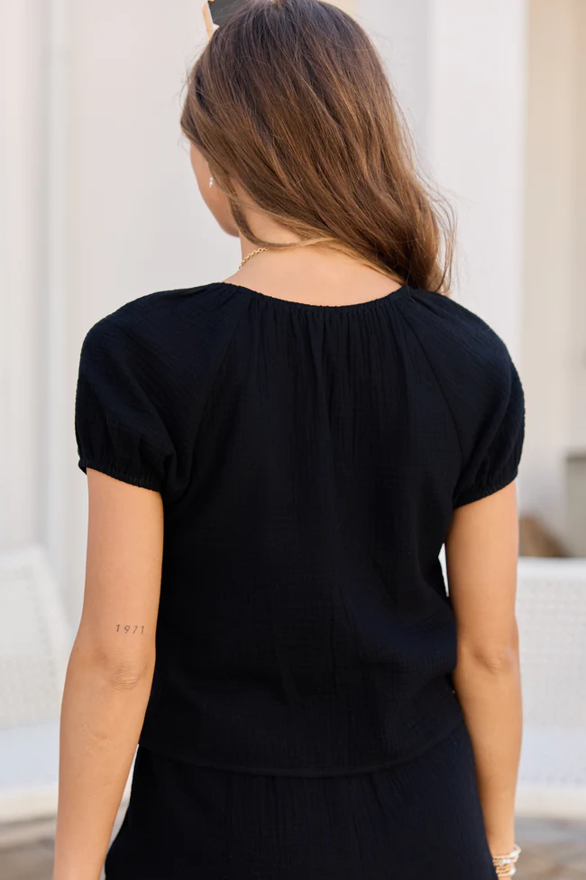 Sofie Black Gauze Tie Front Top SALE - Image 5