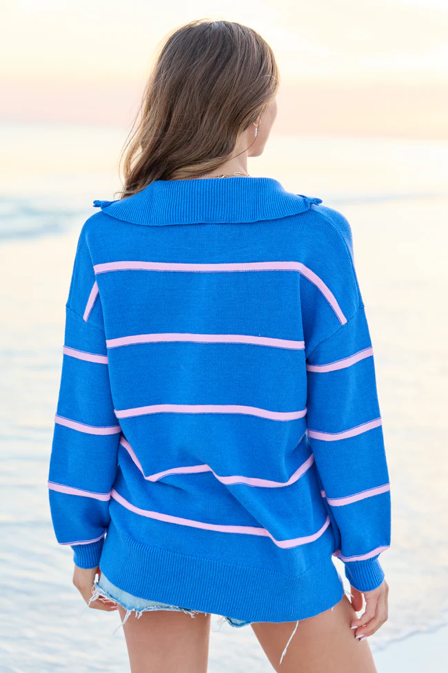 Sunday Stripe Club Blue And Pink Quarter Zip - Image 5