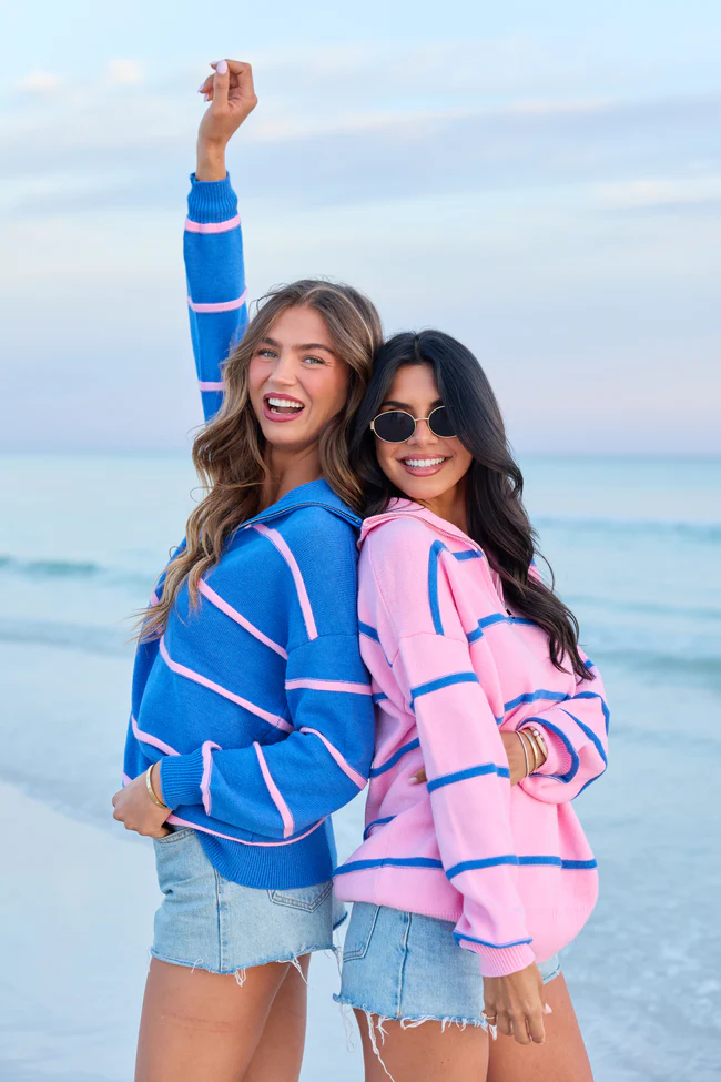 Sunday Stripe Club Pink And Blue Quarter Zip - Image 6
