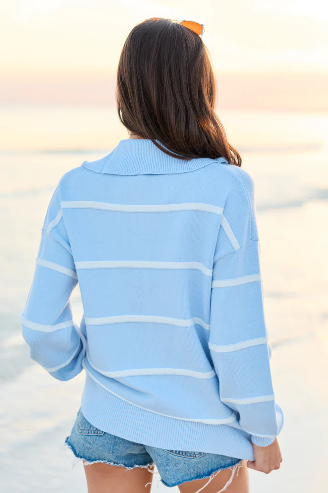 Sunday Stripe Club Light Blue Quarter Zip - Image 6