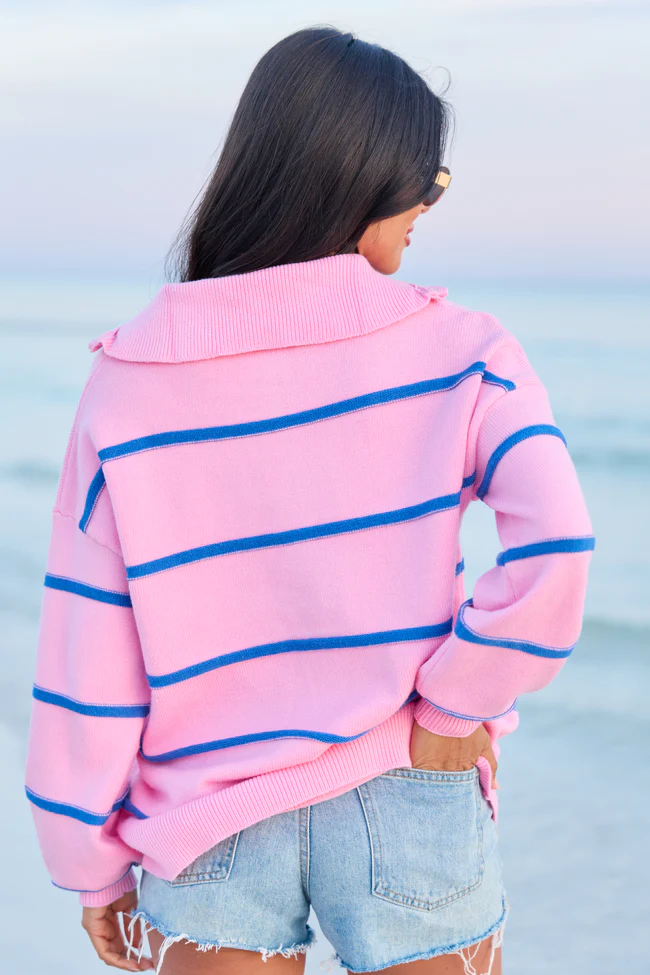Sunday Stripe Club Pink And Blue Quarter Zip - Image 5