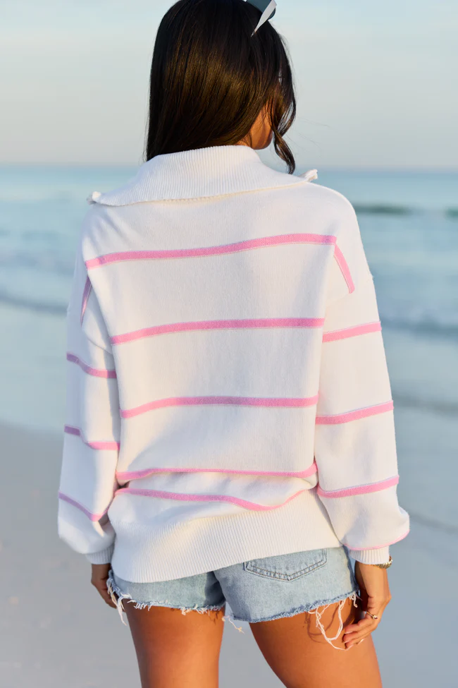 Sunday Stripe Club White And Pink Quarter Zip - Image 5
