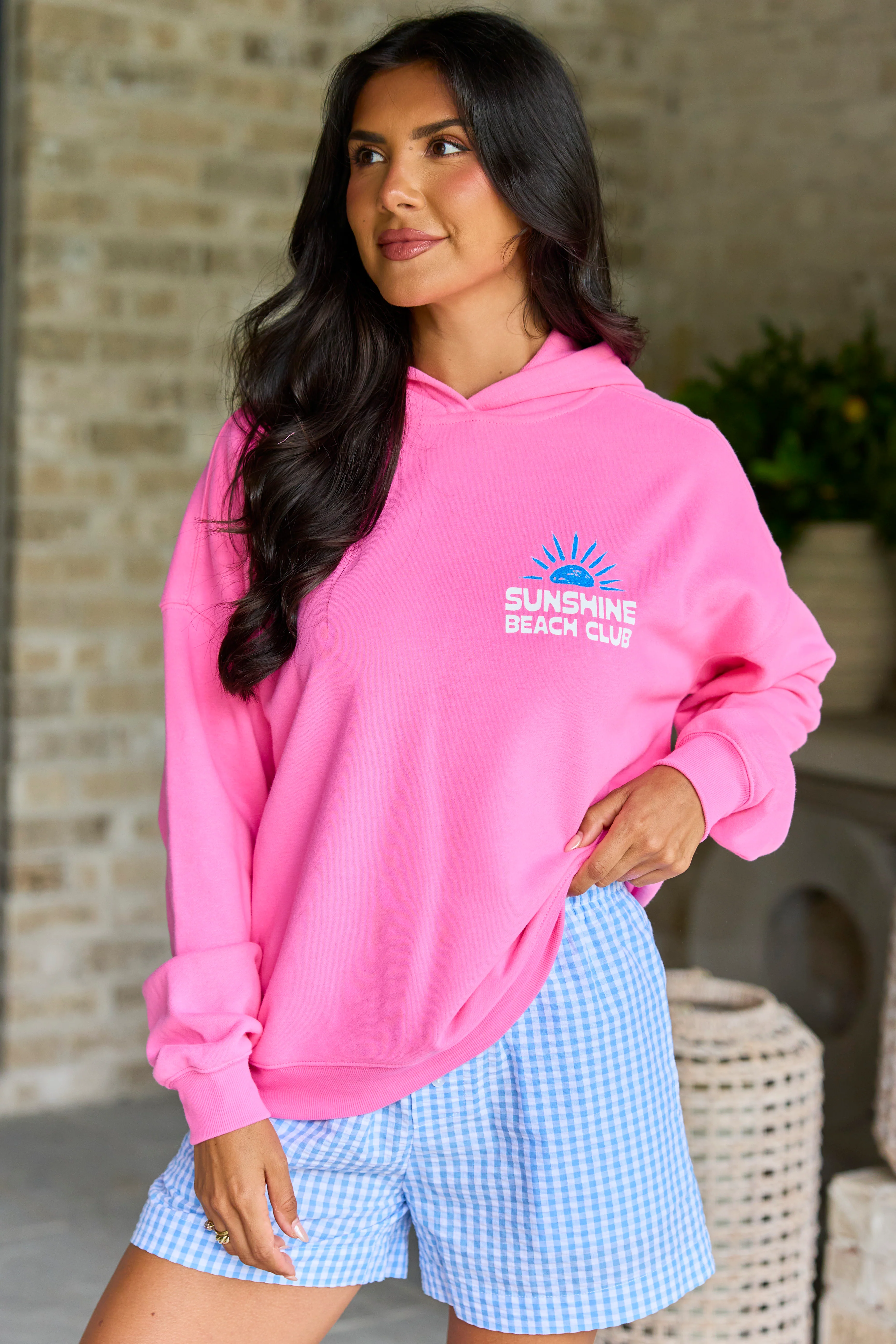 Sunshine Beach Club Pink Graphic Hoodie - Image 4