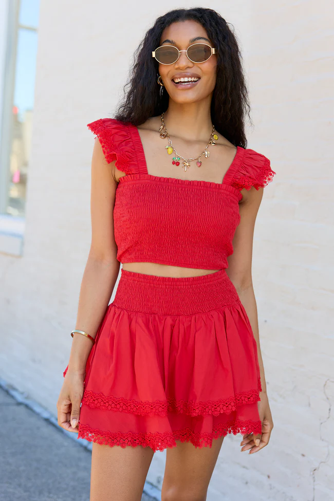 Sweet Talk Red Flutter Shoulder Tank and Skort Set SALE - Image 3