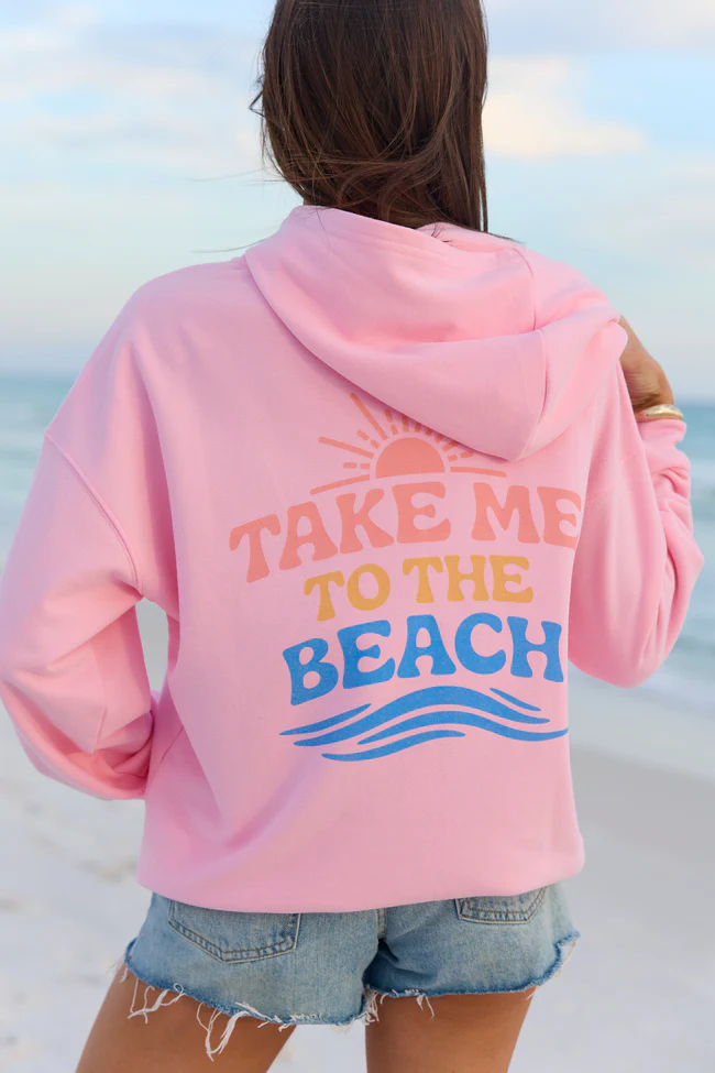 Take Me To The Beach Light Pink Graphic Hoodie - Image 4