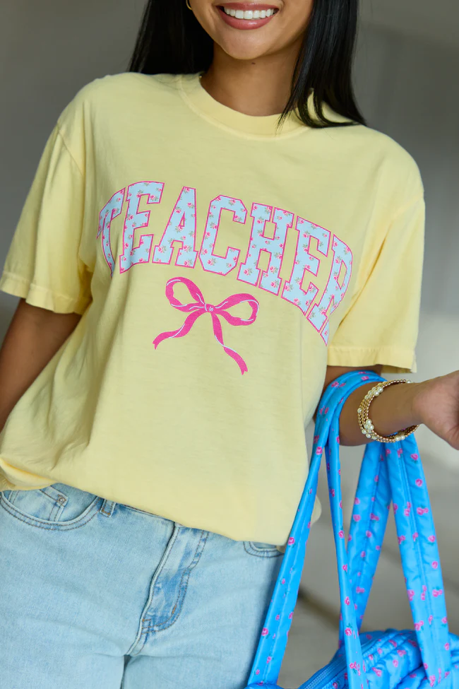 Teacher Block Florals Yellow Graphic Tee - Image 6