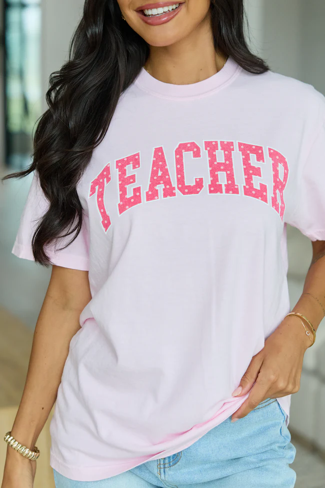 Teacher Polka Dot Light Pink Graphic Tee - Image 3