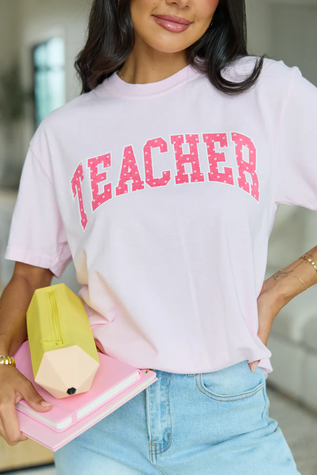 Teacher Polka Dot Light Pink Graphic Tee - Image 4