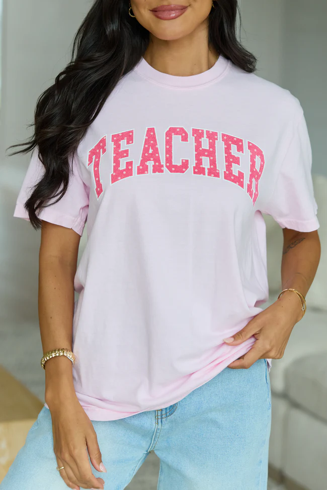 Teacher Polka Dot Light Pink Graphic Tee - Image 5