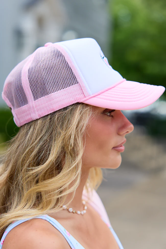Tennis Racquet White/Pink Embroidered Trucker Hat - Image 3