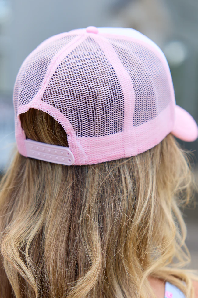 Tennis Racquet White/Pink Embroidered Trucker Hat - Image 4