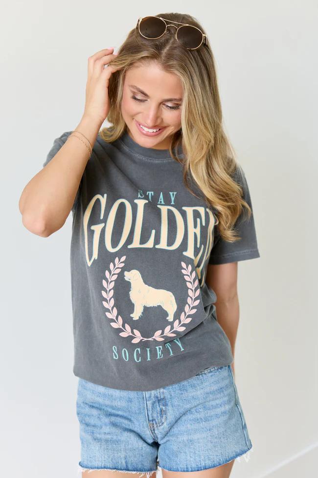 Stay Golden Society Dark Grey Comfort Colors Graphic Tee - Image 3