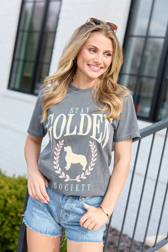 Stay Golden Society Dark Grey Comfort Colors Graphic Tee - Image 4