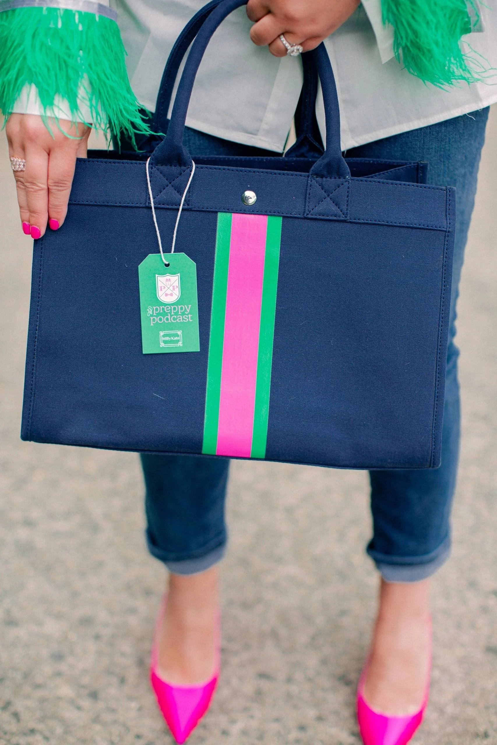The Preppy Podcast x Milly Kate Navy Canvas Tote Bag - Image 4
