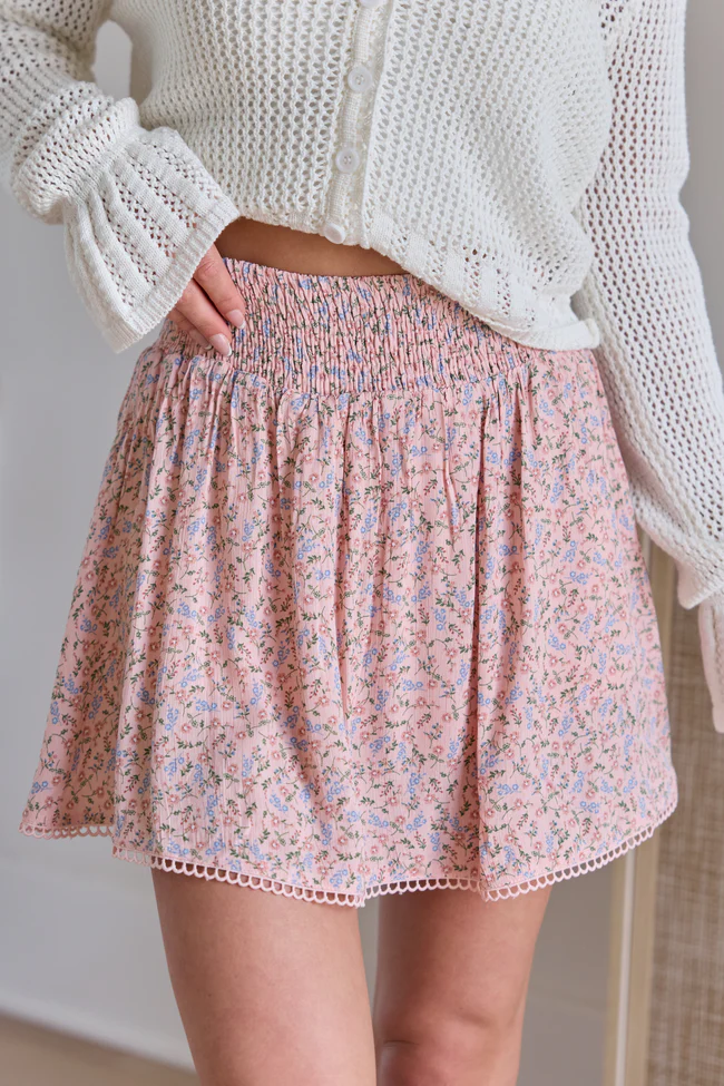 Through The Garden Pink Multi Floral Eyelet Trim Mini Skort SALE
