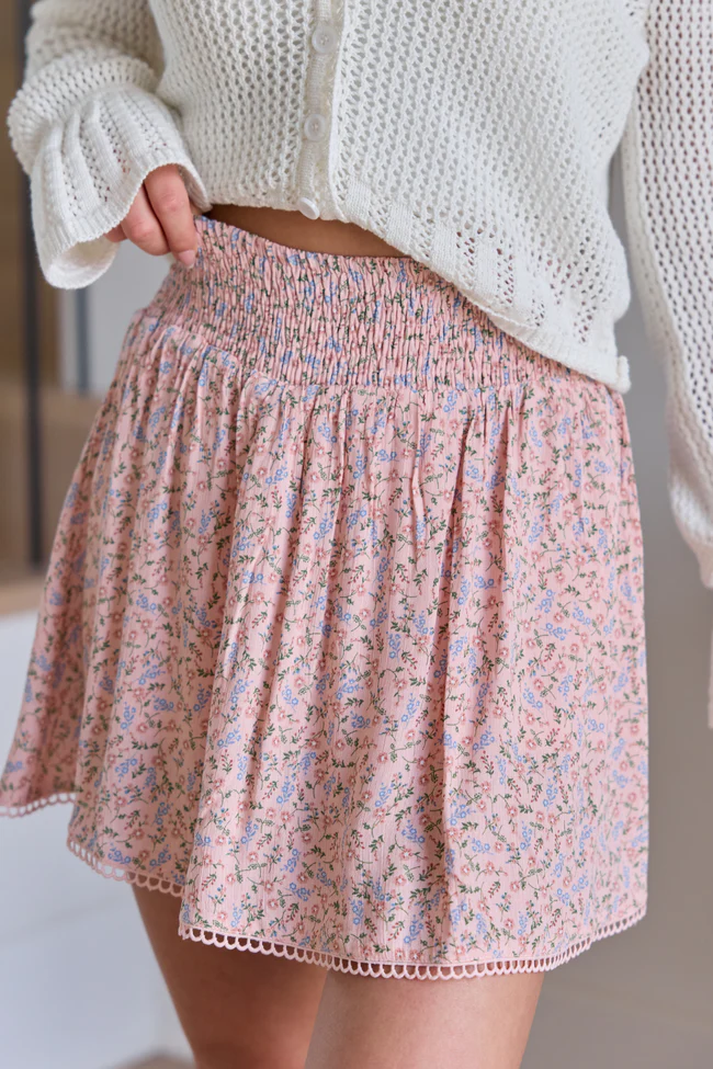 Through The Garden Pink Multi Floral Eyelet Trim Mini Skort SALE - Image 3