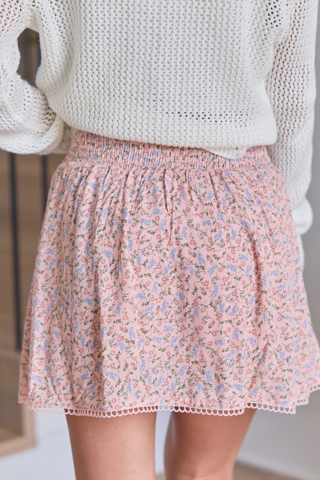 Through The Garden Pink Multi Floral Eyelet Trim Mini Skort SALE - Image 4