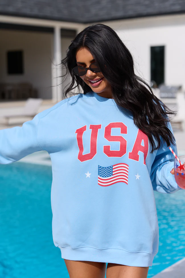 Athletic USA Flag Light Blue Graphic Sweatshirt - Image 5