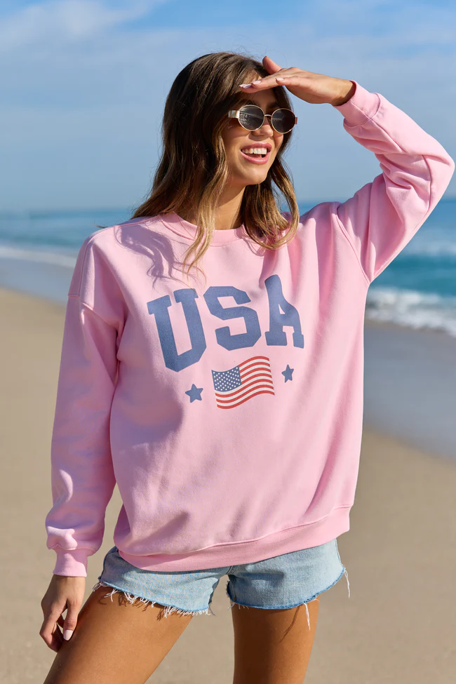 Athletic USA Flag Light Pink Graphic Sweatshirt - Image 2