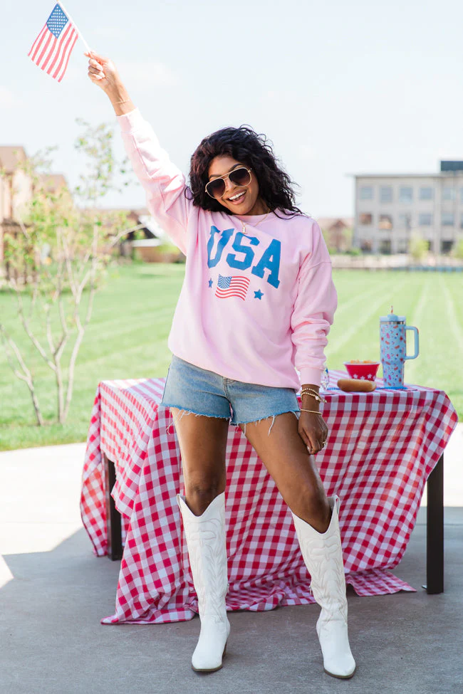 Athletic USA Flag Light Pink Graphic Sweatshirt - Image 5