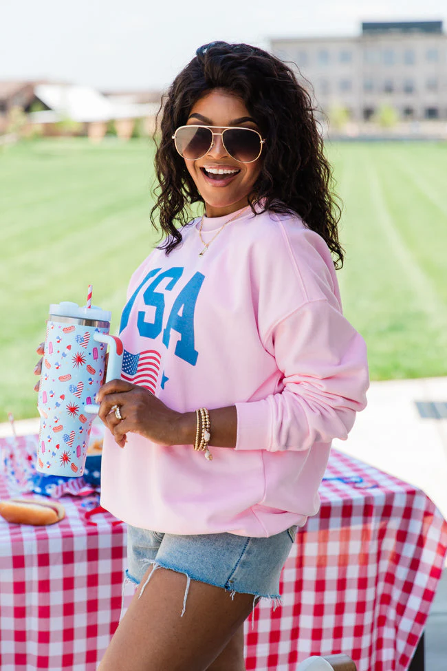 Athletic USA Flag Light Pink Graphic Sweatshirt - Image 6
