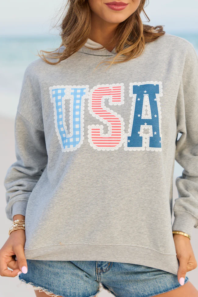 USA Lace Print Light Grey Graphic Hoodie - Image 2