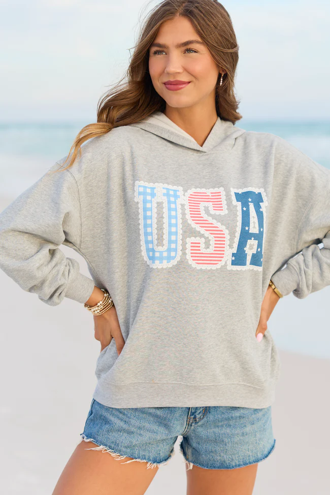USA Lace Print Light Grey Graphic Hoodie - Image 3
