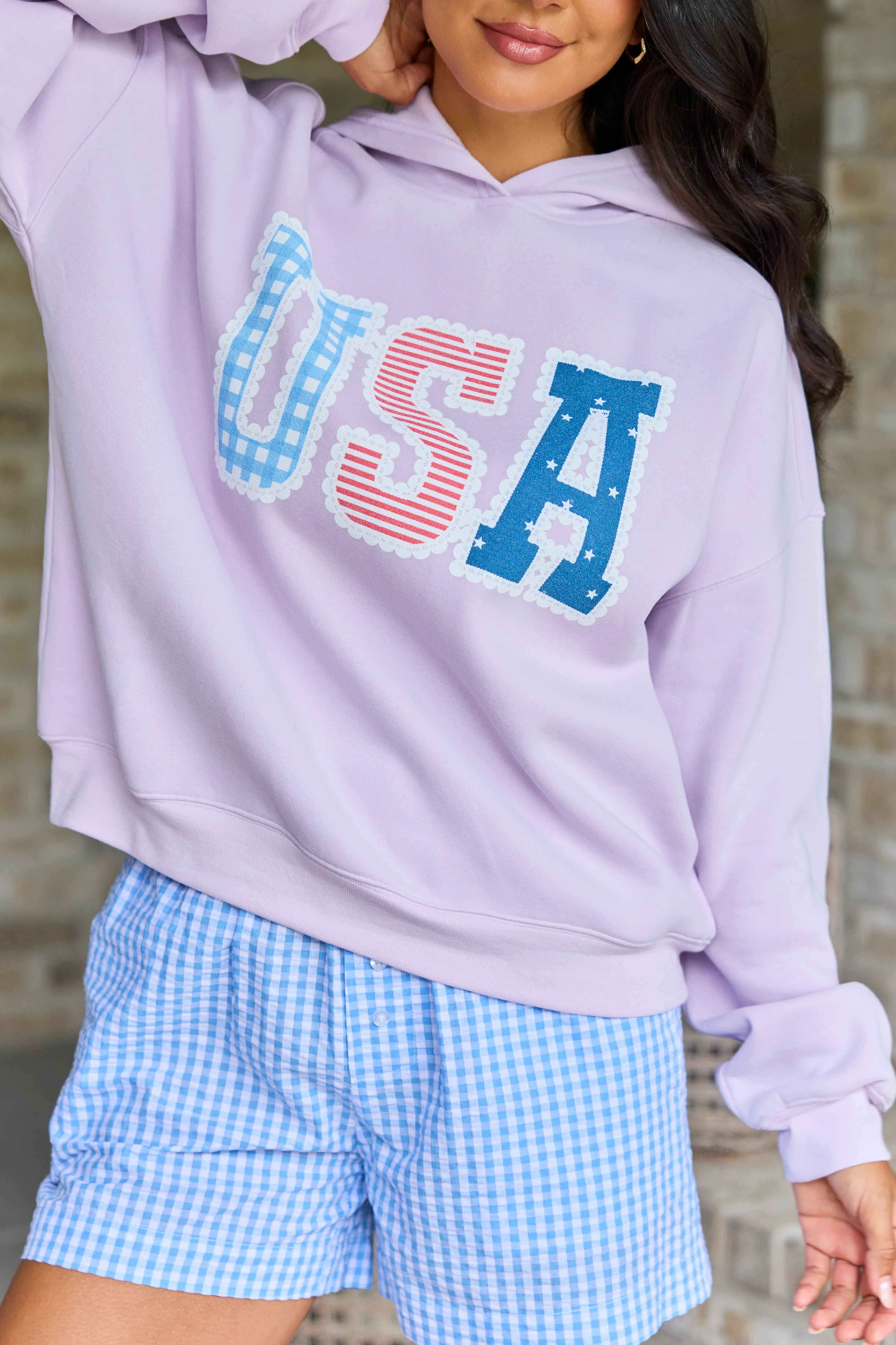 USA Lace Print Purple Graphic Hoodie - Image 2