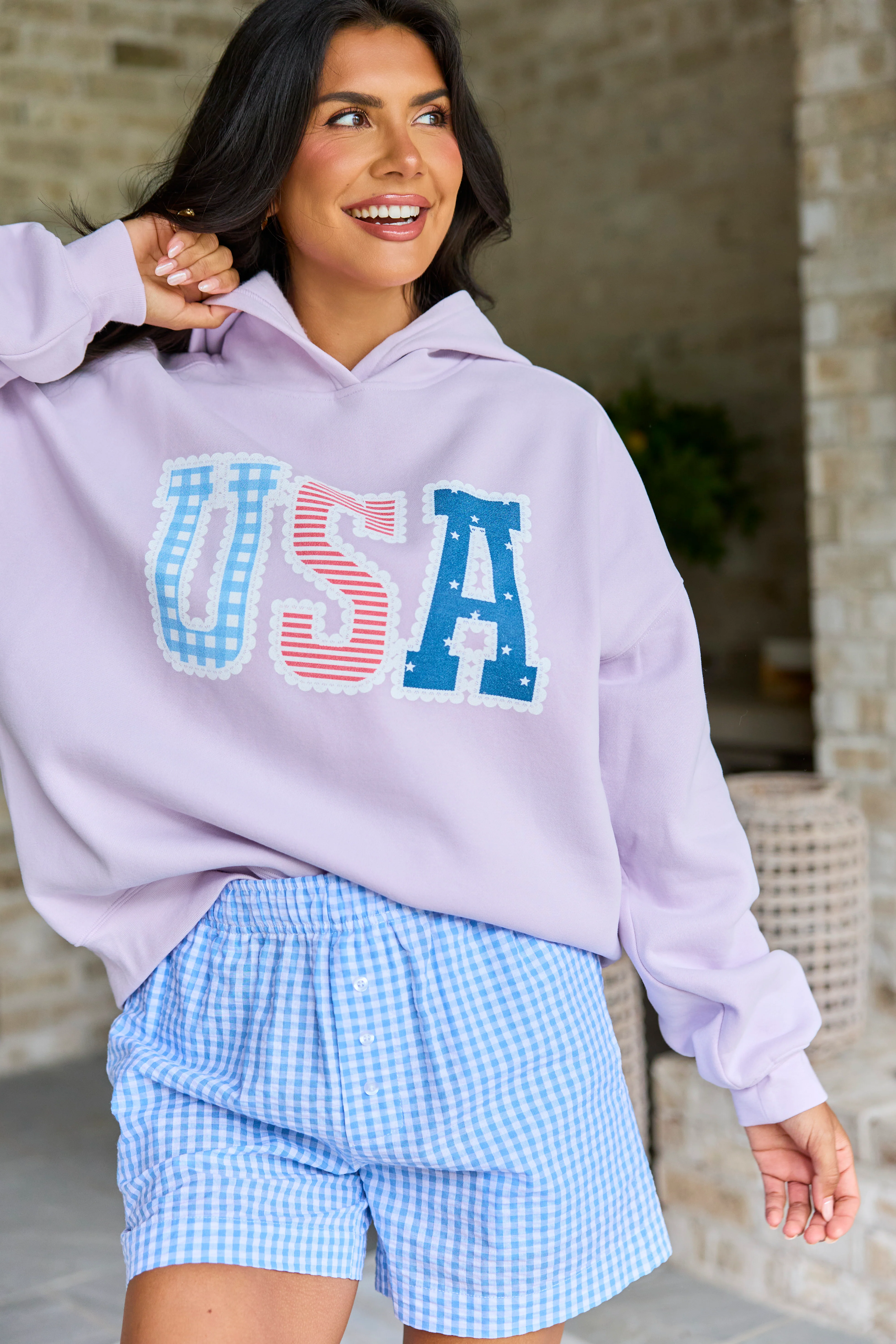 USA Lace Print Purple Graphic Hoodie - Image 3