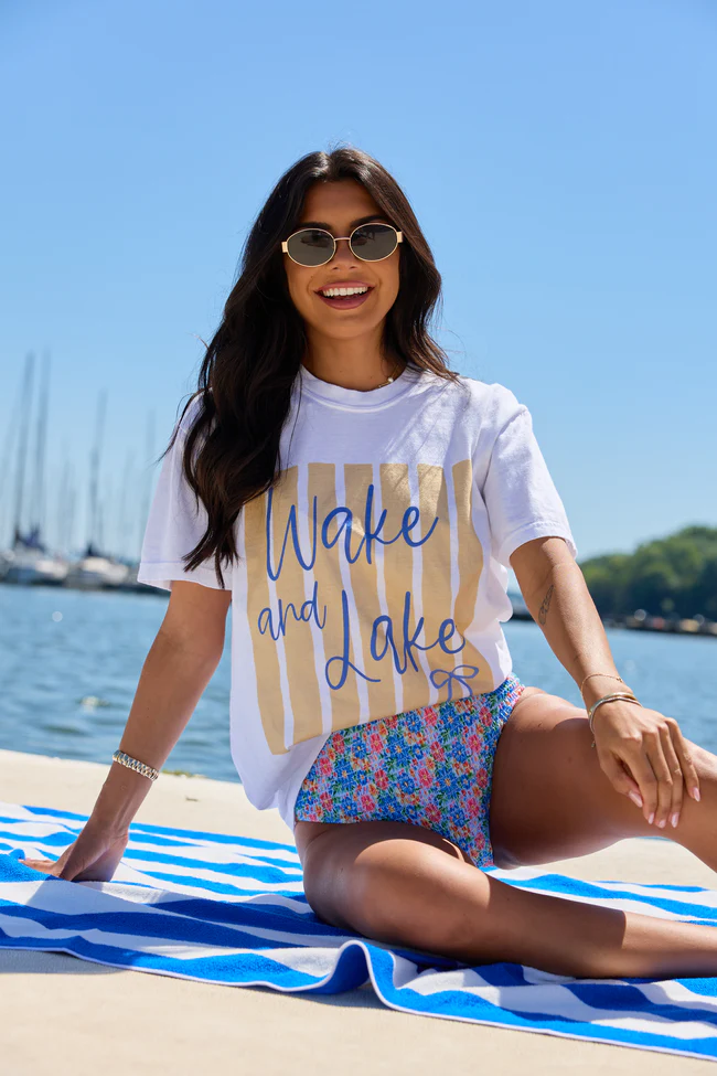 Wake And Lake White Comfort Colors Graphic Tee - Image 3